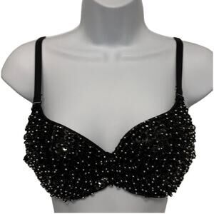 Dance Top Bra Pageant Sz Medium Black Silver Sequins Beads Double Platinum